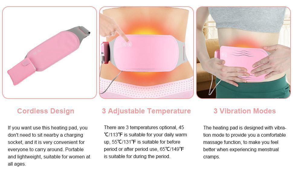 Portable Electric Period Cramp Heating Belt – Menstrual Pain Relief Massager, USB Rechargeable Heating Pad, Pink, 50ml