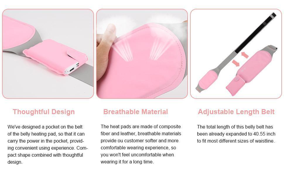 Portable Electric Period Cramp Heating Belt – Menstrual Pain Relief Massager, USB Rechargeable Heating Pad, Pink, 50ml
