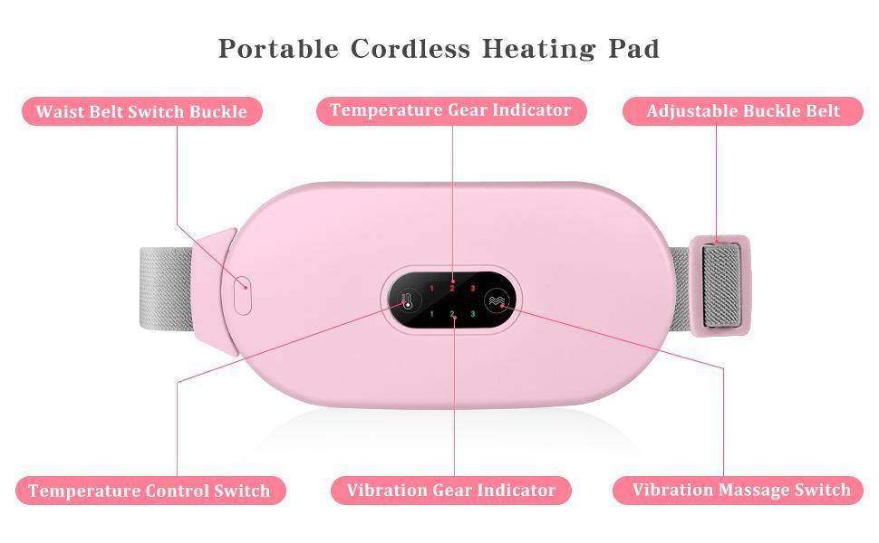 Portable Electric Period Cramp Heating Belt – Menstrual Pain Relief Massager, USB Rechargeable Heating Pad, Pink, 50ml