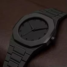 Midnight Octagon Luxury Stainless Steel Watch – Minimal Black Dial
